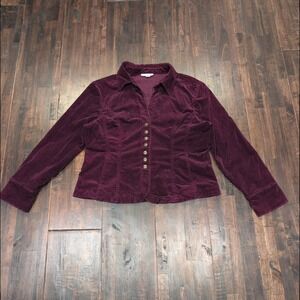 Vintage Dressbarn Burgundy Corduroy Button Up Shirt Jacket Womens XL Long Sleeve